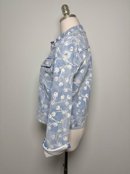 Women Size 6 Ralph Lauren Black Label Mid Indigo (Blue) Flowers Denim Jacket