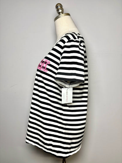 Women Size M Max Mara Black/White Striped, Embroidered Cotton Pre-owned T-shirt