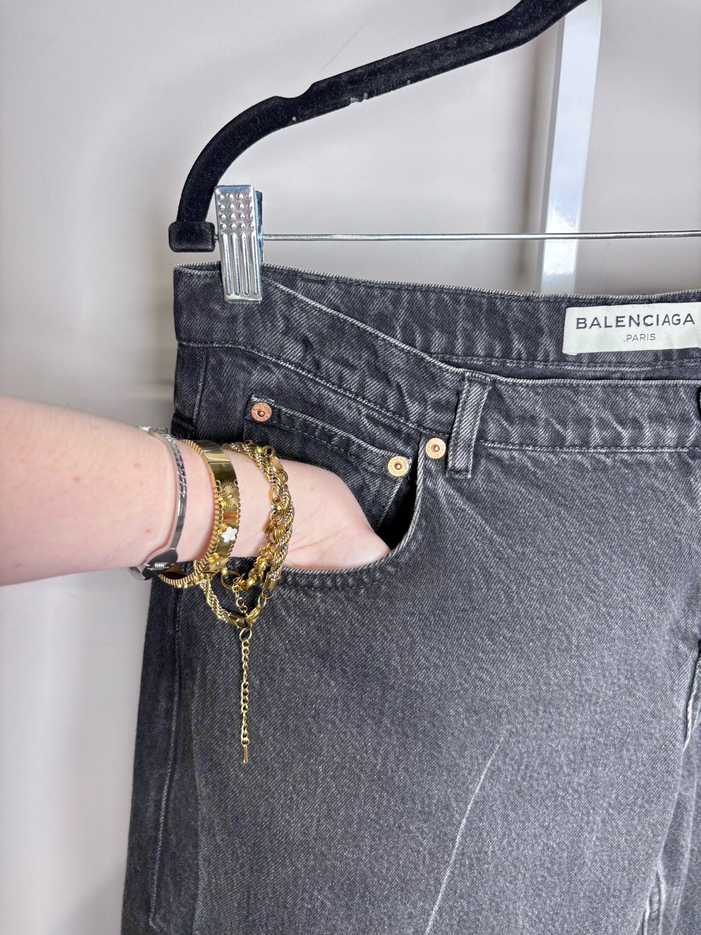 Women Size 42 (Large) Balenciaga Black Rinsed Ankle Button-fly Pre-owned Jeans