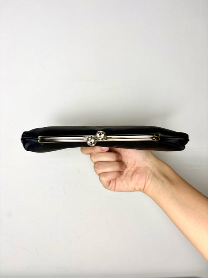 Anya Hindmarch London Maud Kiss-lock Recycled Satin Pre-owned Black Clutch