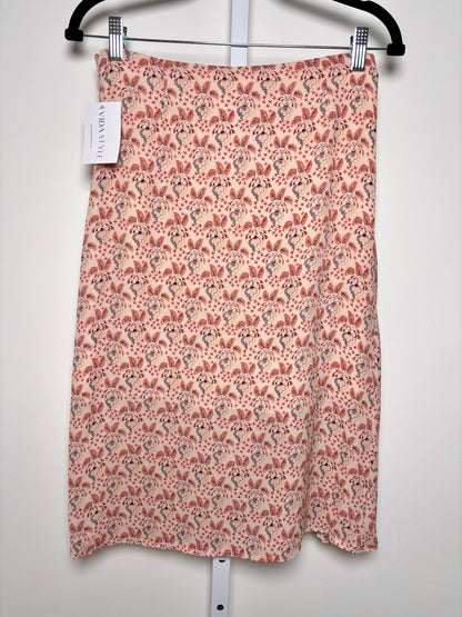 Women Size 0 ALC Peach Floral Print Ruffled Silk Skirt