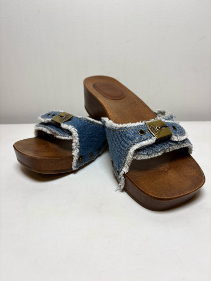 W Shoe Size 9 Re/Done & Dr. Scholls Brown, Blue Wood Women's Pre-owned Clogs