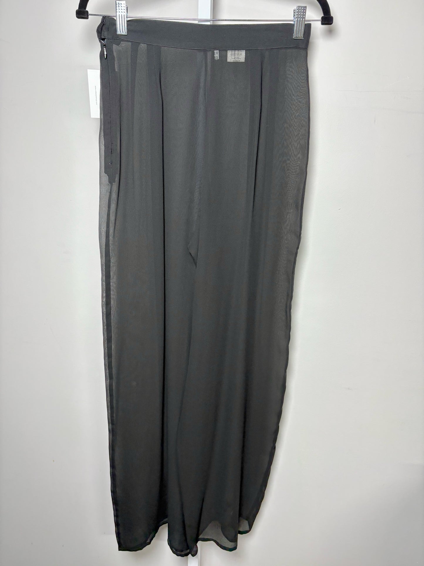Women Size S Genny Black Wide Leg Sheer Silk Pants