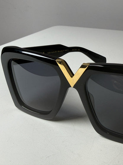 Valentino Garavani V Gold II Sunglasses Women's Pre-owned Black Acetate