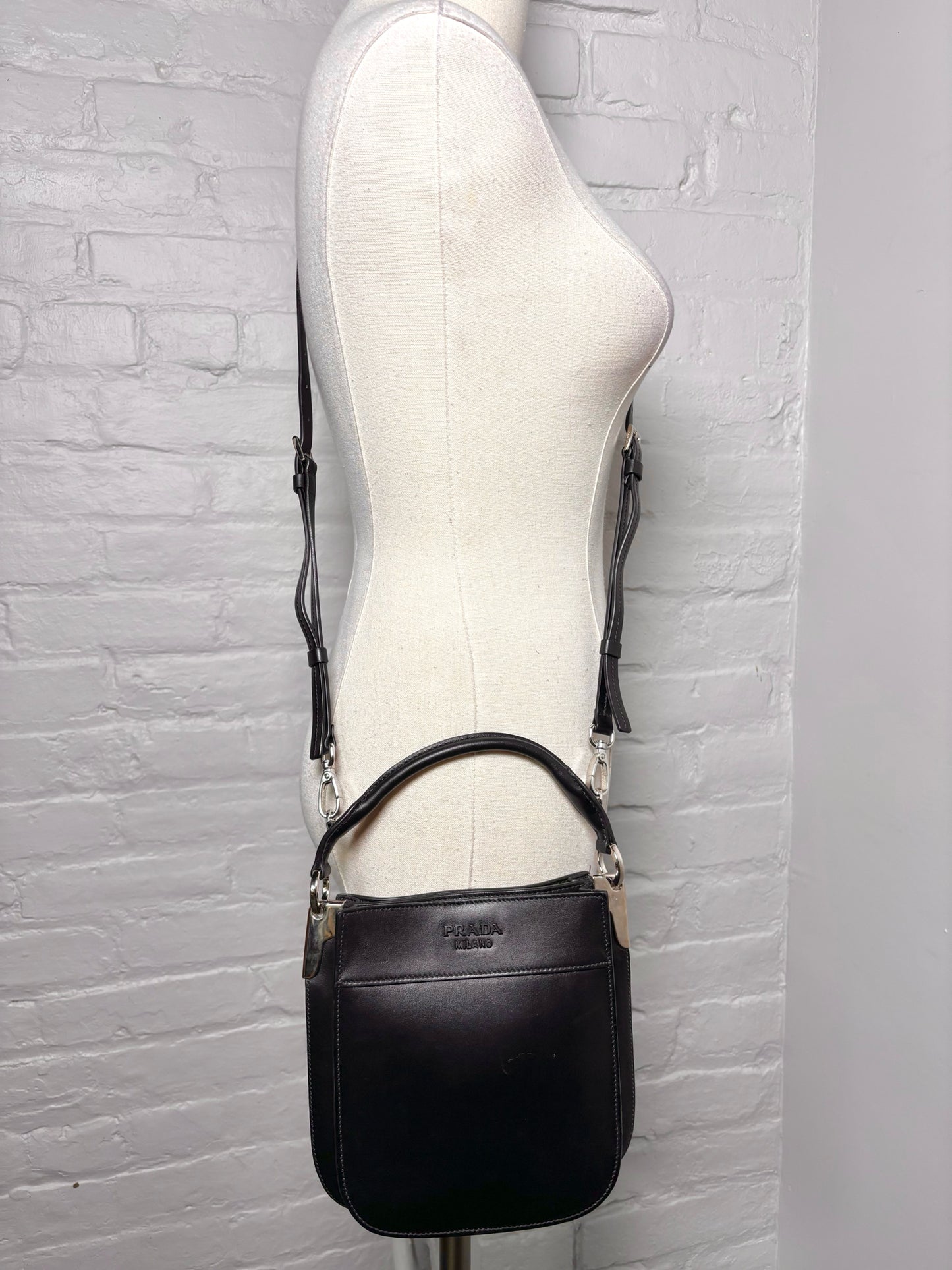 Prada Solid Leather Black City Calf Leather Margit Purse