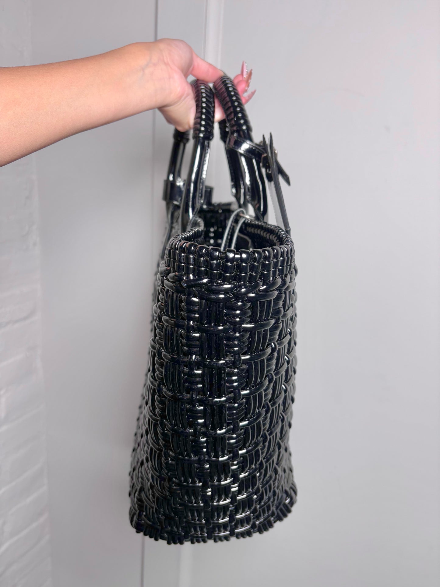 Balenciaga Woven PVC Black Bistro Tote Bag
