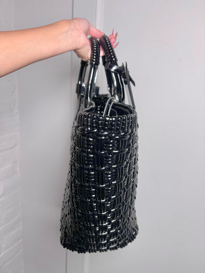 Balenciaga Woven PVC Black Bistro Tote Bag