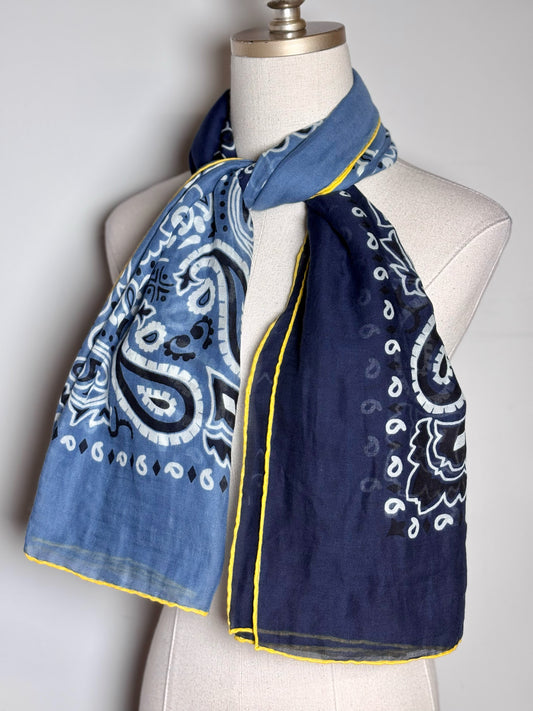 Destin for Crimson Italy Print 100% Cotton Pre-owned Blue & Yellow Scarf