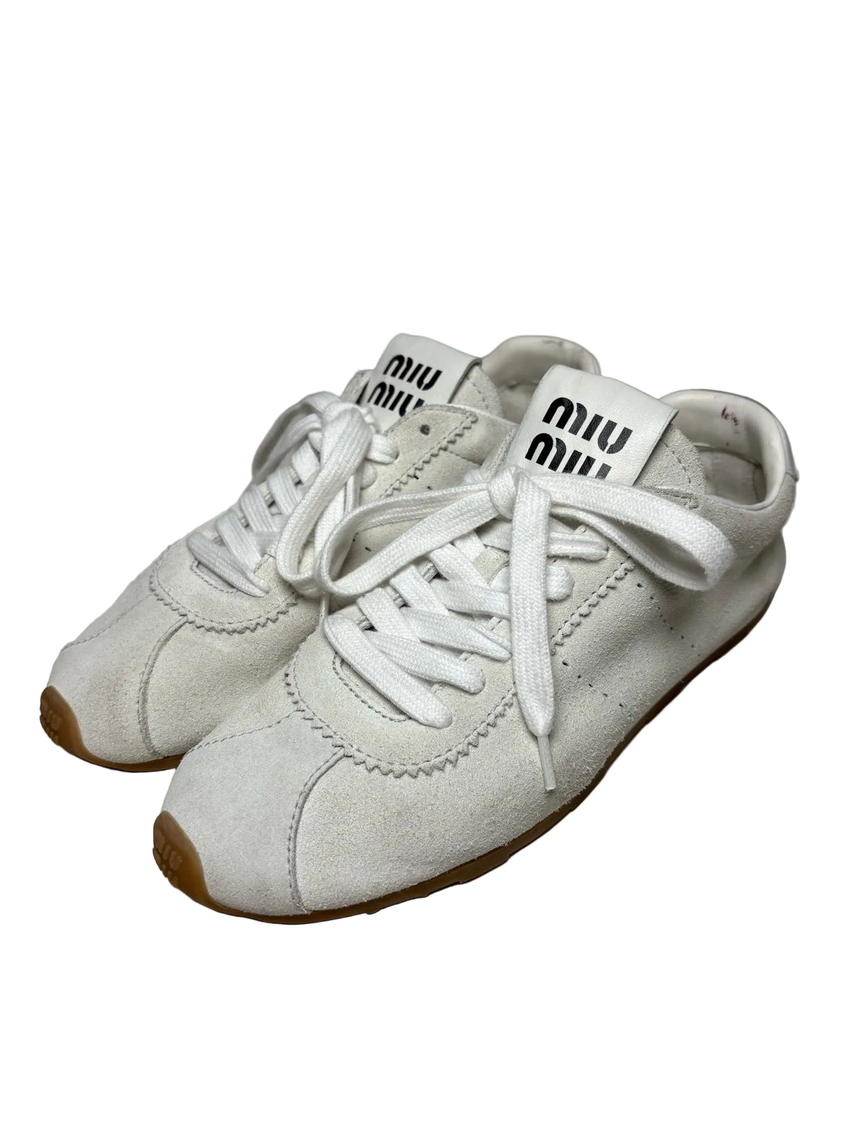 White Miu Miu sneakers with brown soles