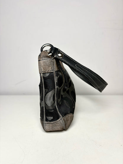 Coach Monogram Vintage Canvas, Leather Pre-owned Black, gray Suede Small Purse