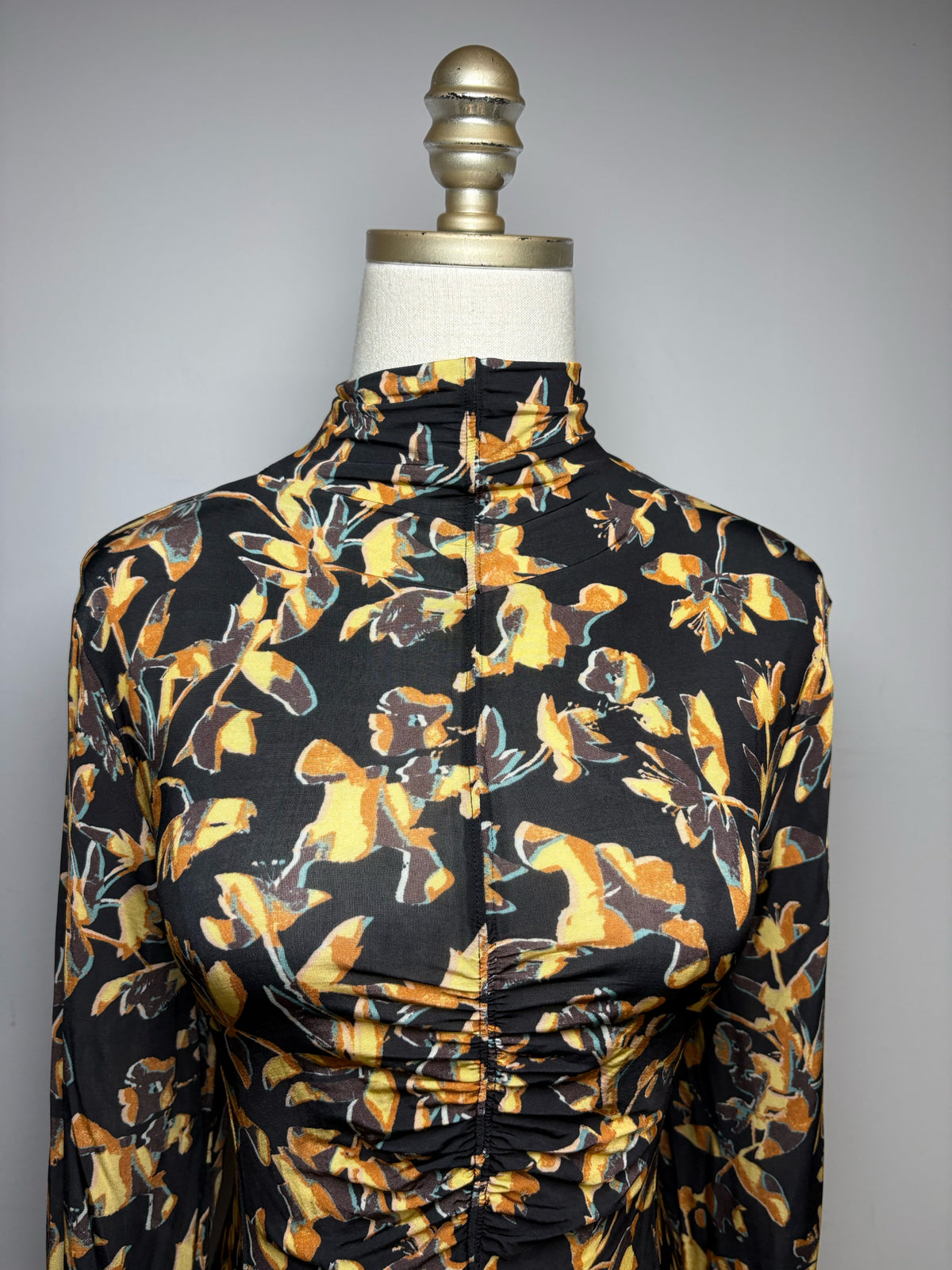 Women's Size XL Ulla Johnson Amari Black Gold Solaris Floral Print Pre-Owned Maxi Dress