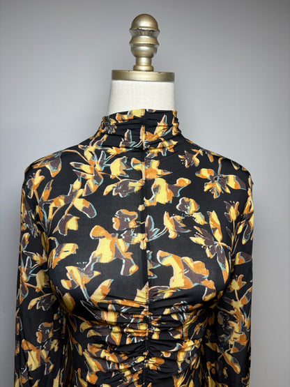 Women's Size XL Ulla Johnson Amari Black Gold Solaris Floral Print Pre-Owned Maxi Dress