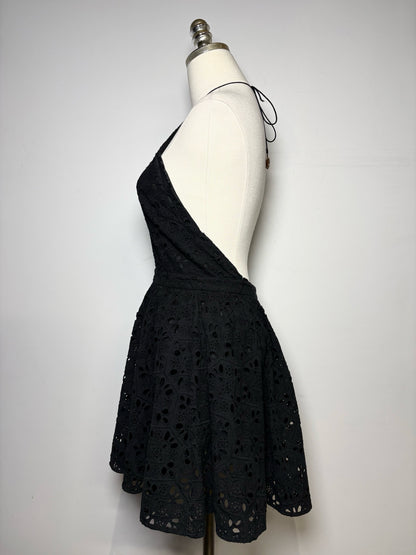 Women Size XS Zimmermann Black Eyelet Halter Dress