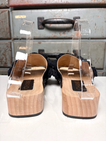 W Shoe Size 39 (8.5 US) Chanel Black Suede Camellia Flower Sandals