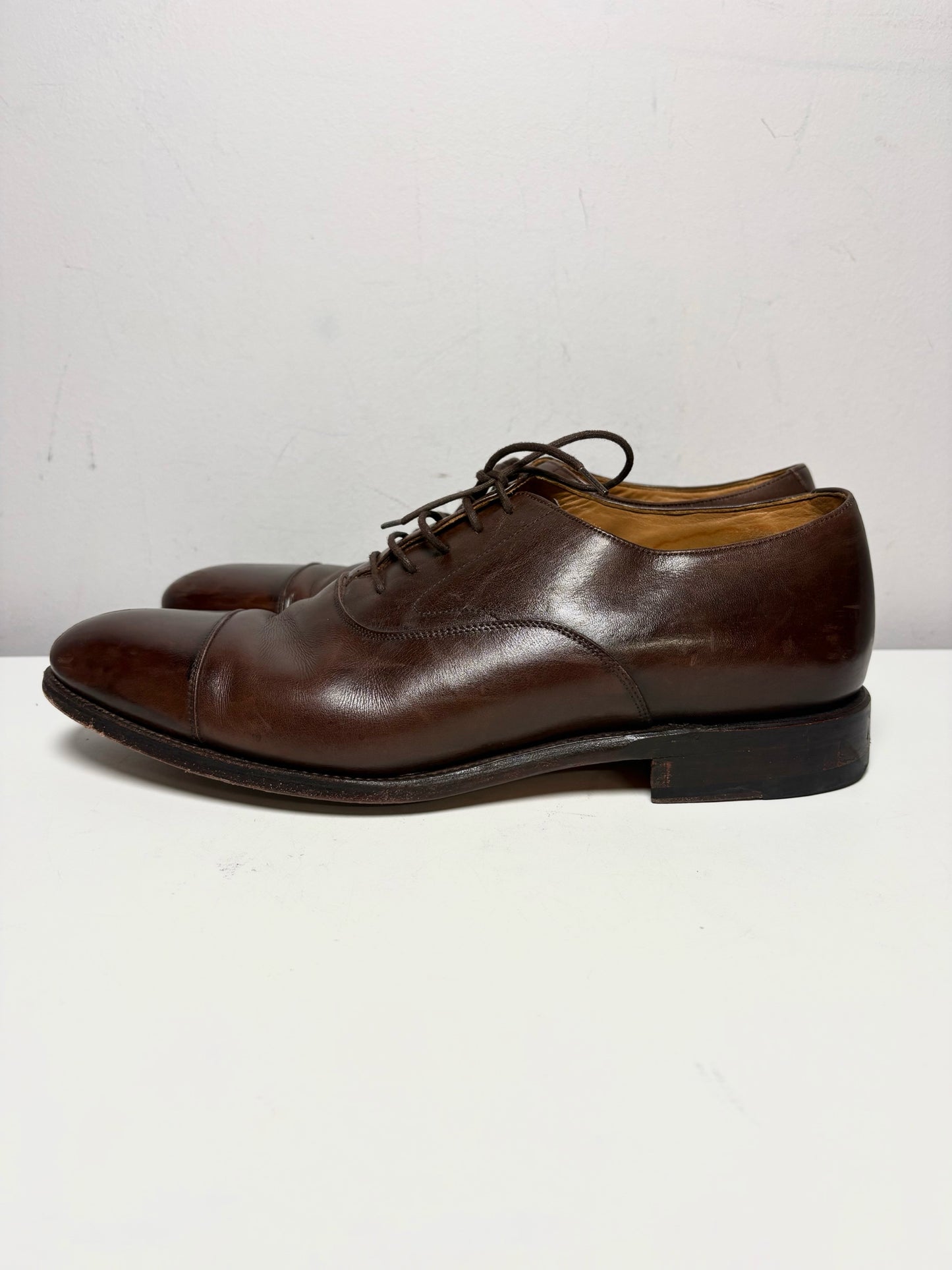 Men Shoe Size UK 8.5 Meermin Espresso Calf Leather Pre-Owned Cap-Toe Oxford Shoes