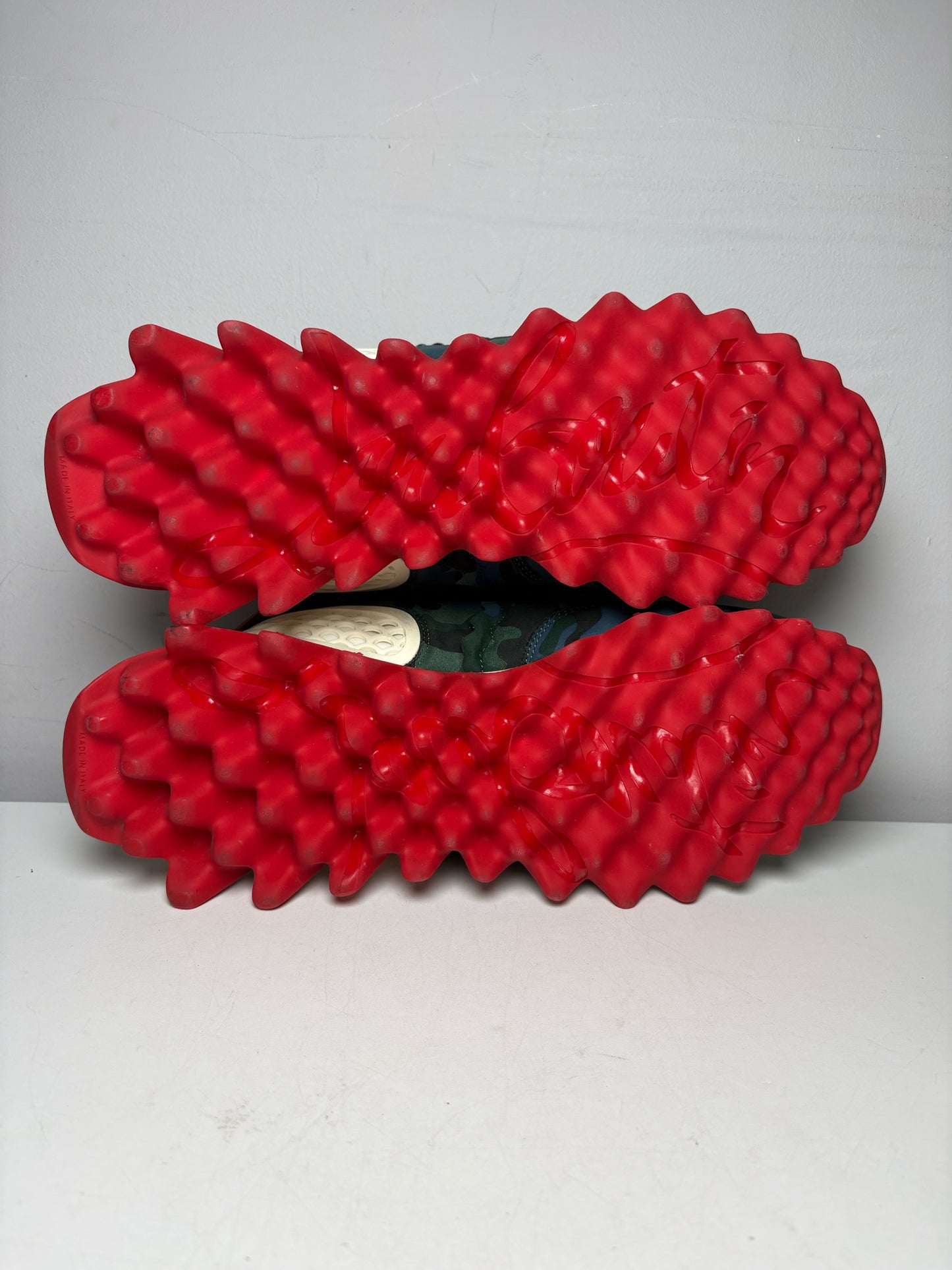 Men Size 44 Christian Louboutin Loubishark Green Camouflage Pre-Owned Authentic Sneakers