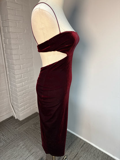 Women Size S Nookie Burgundy Velvet Cocktail Midi Dress