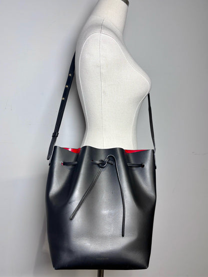 Women's Mansur Gavriel Large Bucket Leather Pre-owned Black/Flamma Red Bag