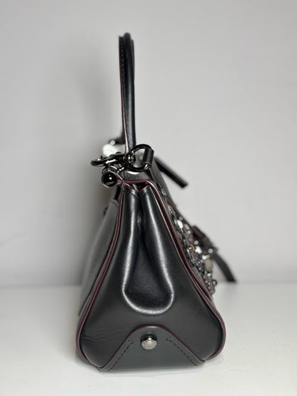 Women's Coach #54079 Willow Floral Leather Pre-owned Black Top Handle Rare Bag