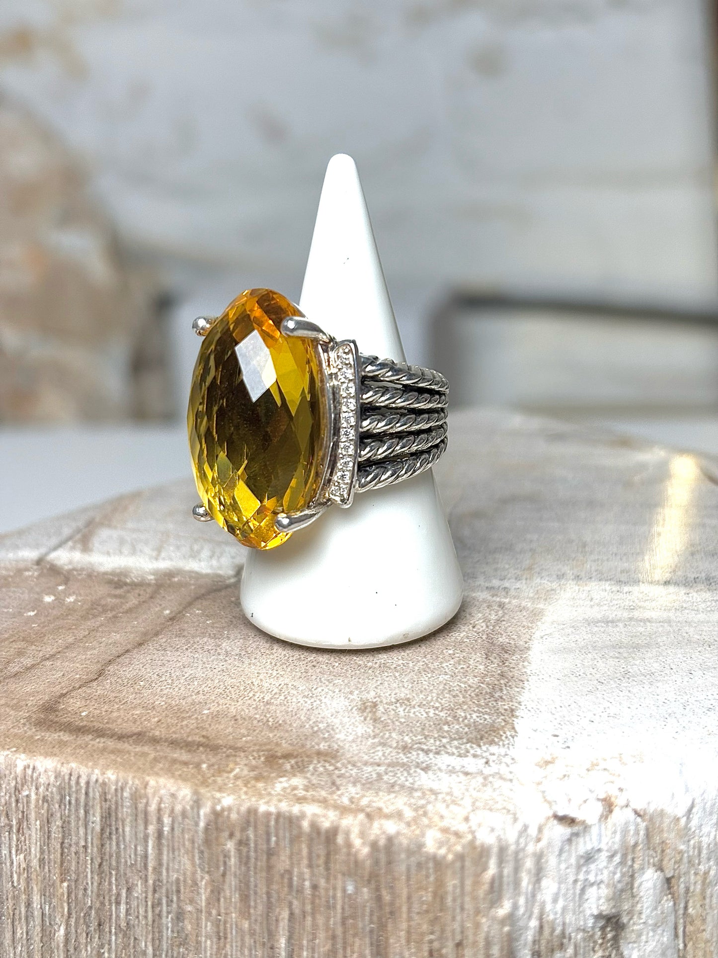 David Yurman Citrine Yellow 7 Wheaton Oval Cocktail Ring