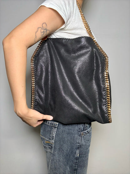 Stella McCartney Vintage Shaggy Deer Pre-owned Black & Gold Vegan Large Purse