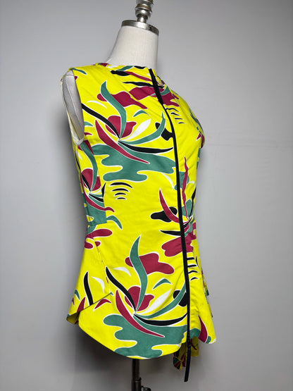Women Size 44 (L) Marni Yellow Floral Print Cotton/Linen Pre-owned Top