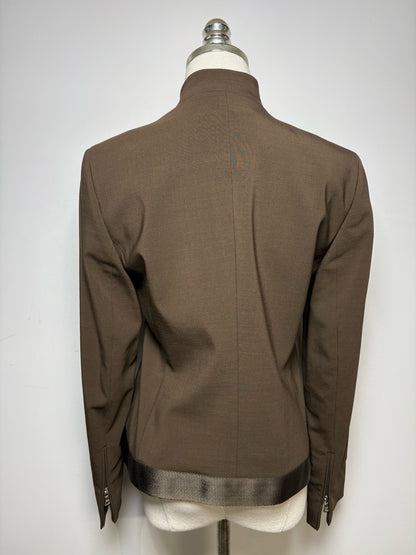 Women Size 40 (US S) Prada Brown Wool Blend Pre-Owned Embroidered Logo Bomber Jacket