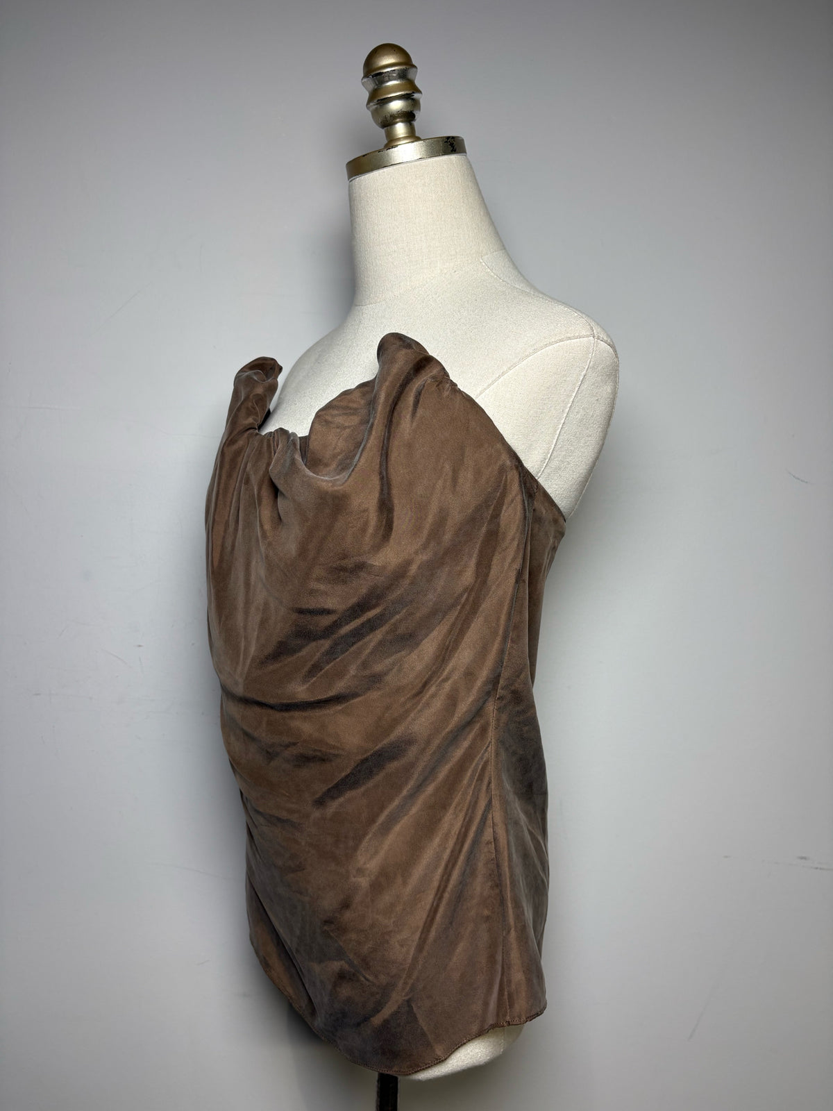 Women's Size 36 (US 2) Toteme Moulage Brown Pure Silk Pre-Owned Bustier Top