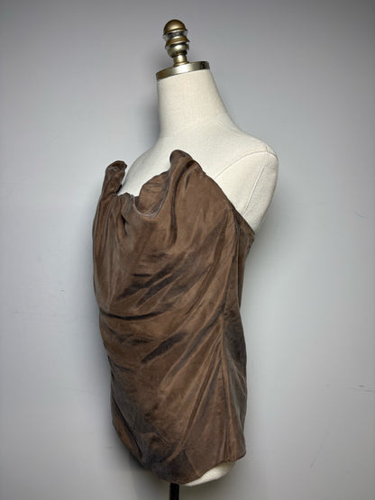 Women's Size 36 (US 2) Toteme Moulage Brown Pure Silk Pre-Owned Bustier Top