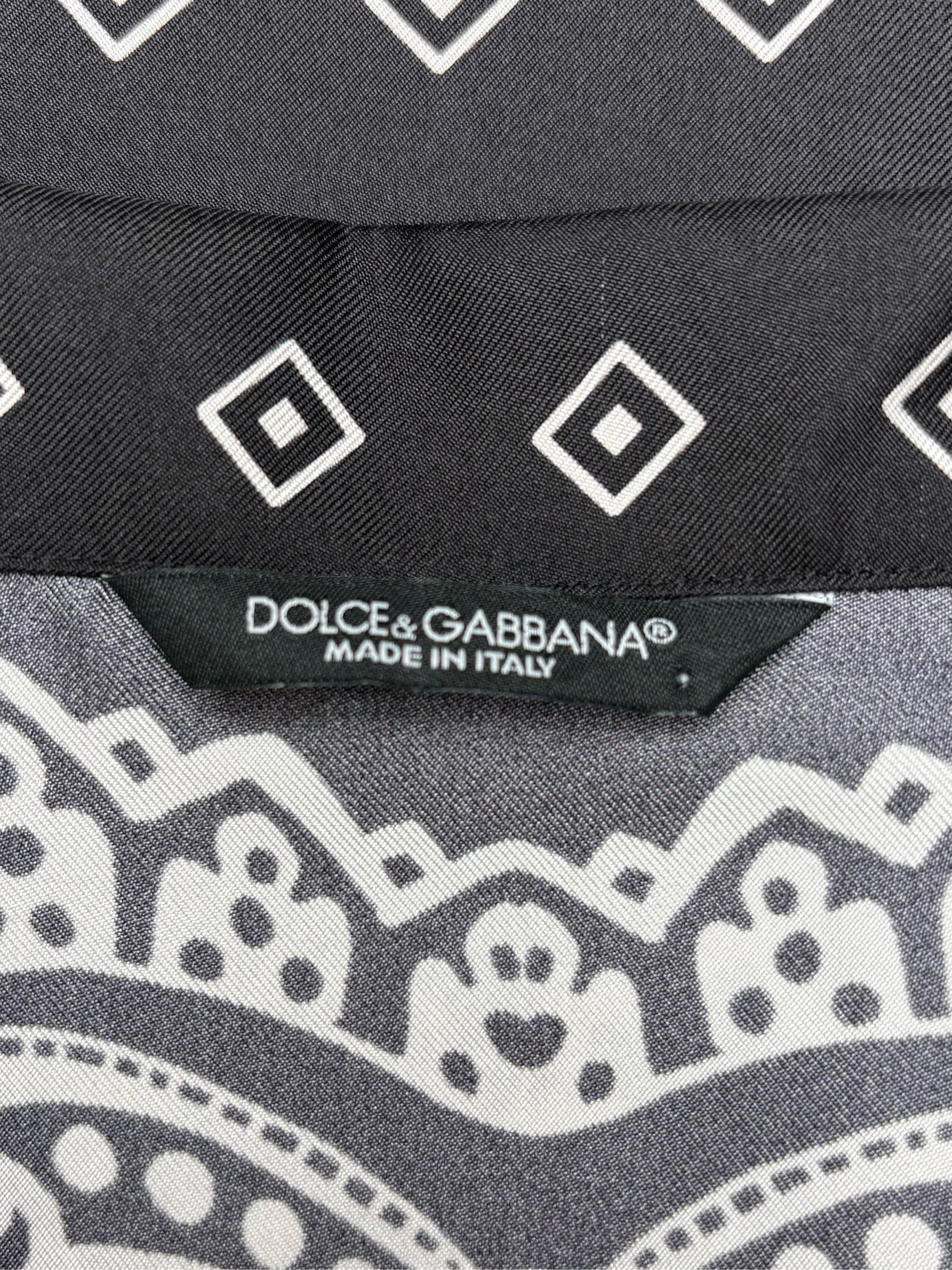 Men Size 44 (US XL) Authentic Dolce & Gabbana Black & White Bandana Print Pure Silk NWT Pre-Owned Shirt