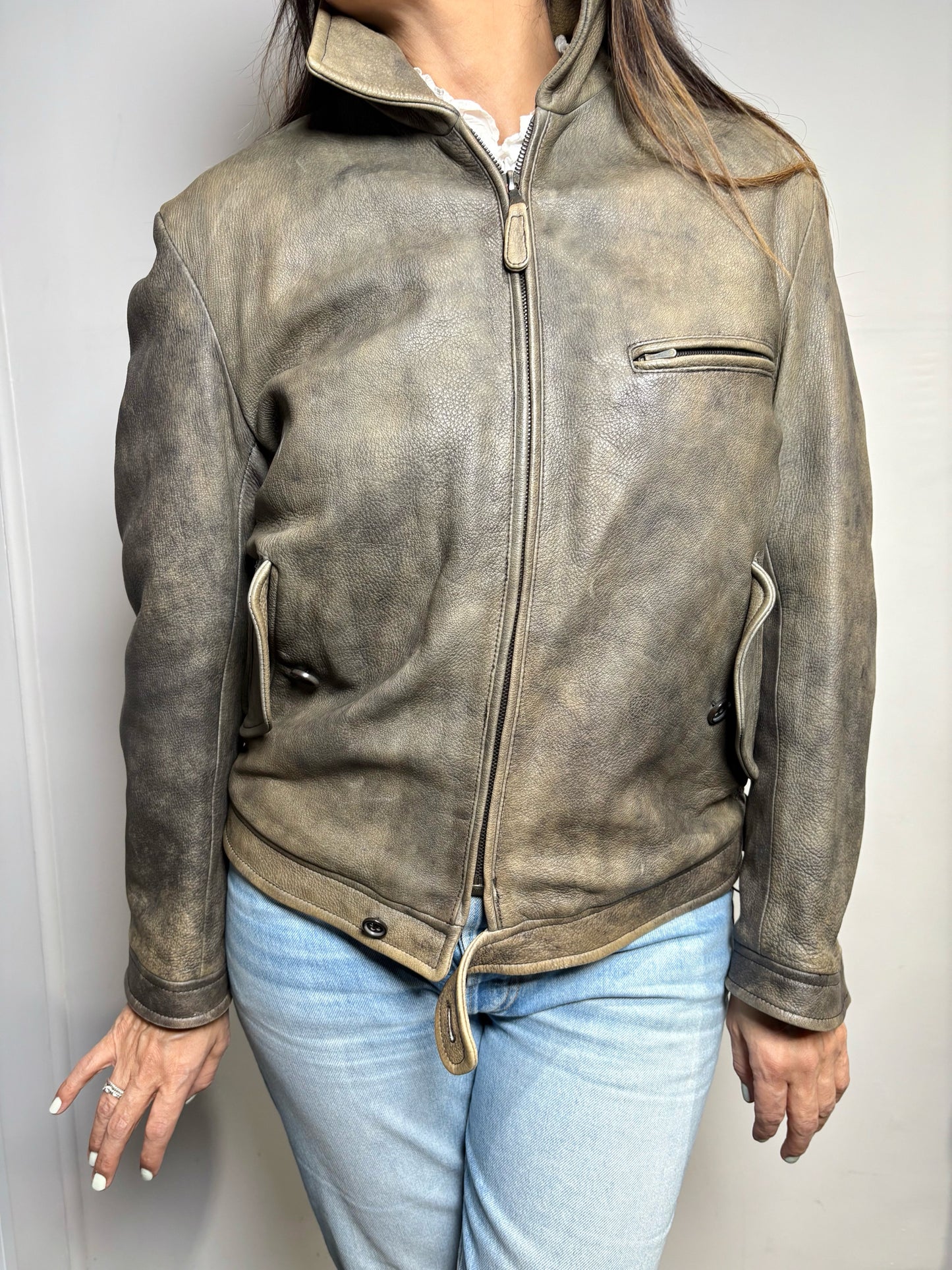 Women Size 50 (S/M Estimate) Jil Sander Brown Distressed Leather Jacket