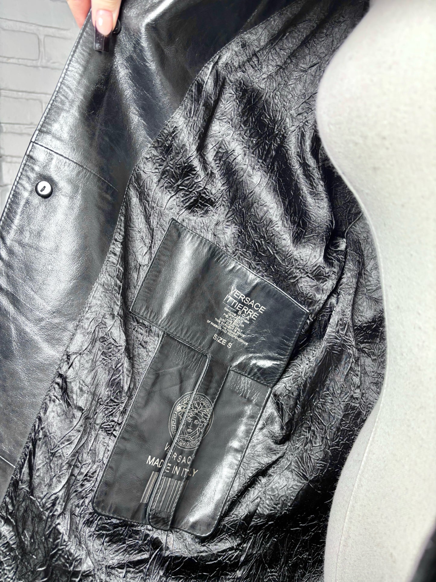 Women Size S Versace Couture Black Solid Lambskin Vintage Jacket
