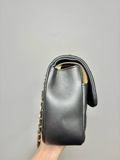 No Label Solid Leather Black Cowhide Flap Purse