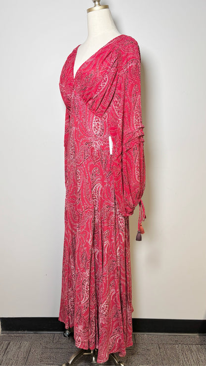 Women Size 4 Free People Red, Black, White Paisley Maxi Mirage Dress