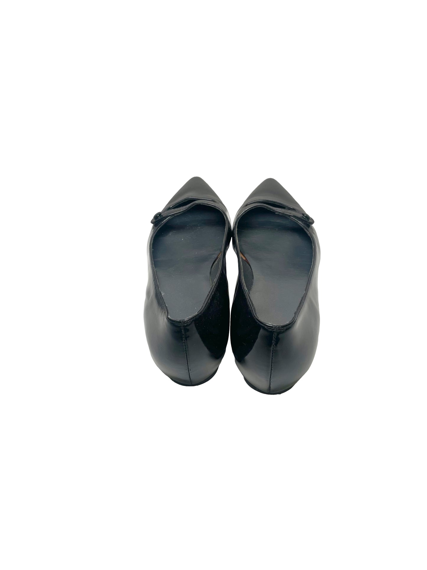 W Shoe Size 6.5 Stuart Weitzman Black Leather Patent Pointed Toe Flats
