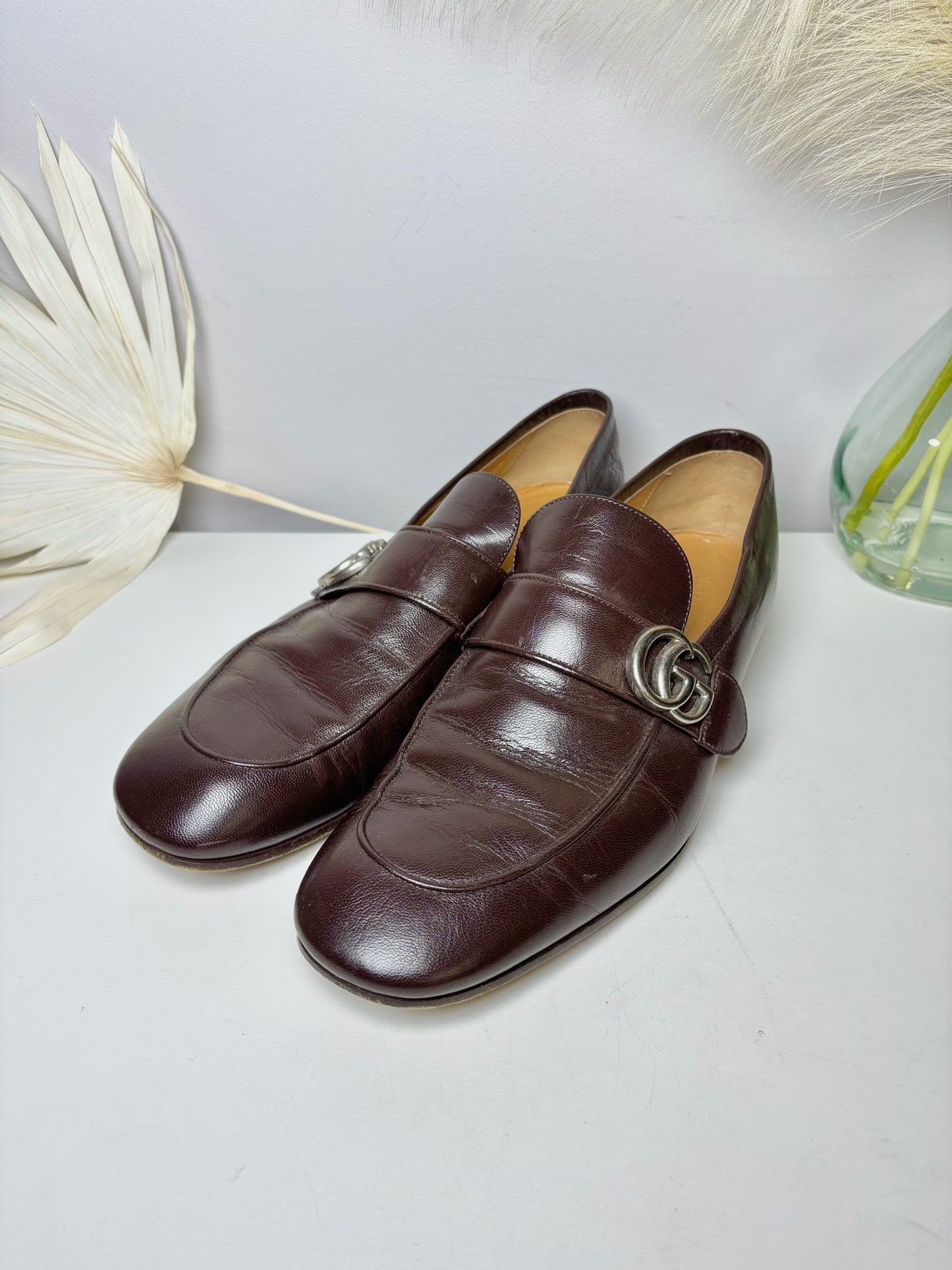 Gucci Chocolate Leather Solid Size 9.5 Genuine Leather Men's Shoes