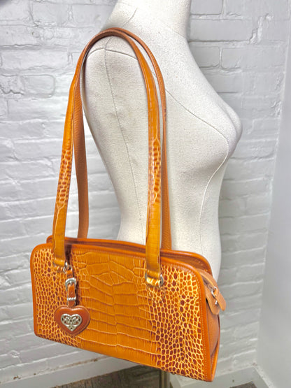 Leather Brighton Croc Embossed Leather Brown Small Purse