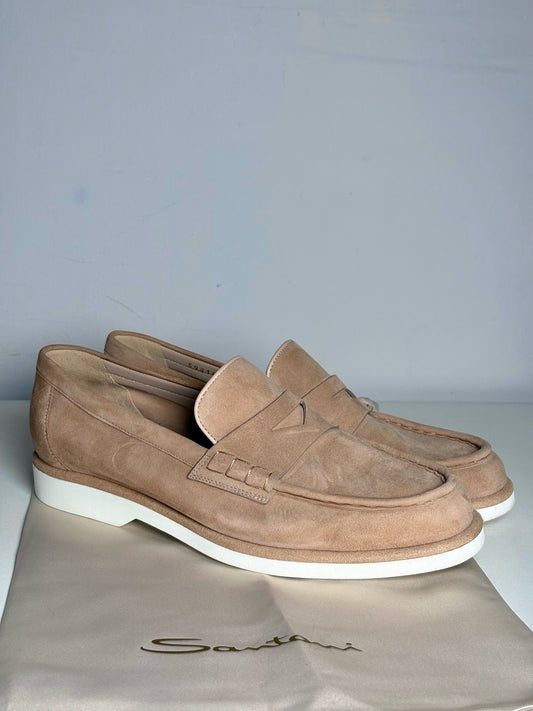 W Shoe Size 39 (8 US) Santoni Bone Leather Suede Pre-owned Loafers
