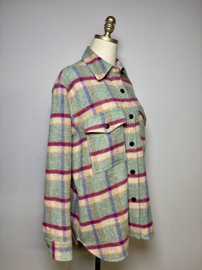 Women Size 38 Etoile Isabel Marant Faxon Mint Purple Plaid Wool Blend Pre-Owned Jacket