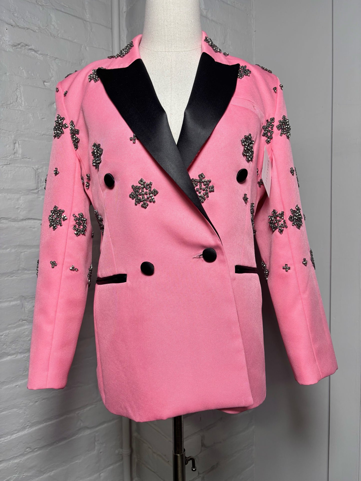 Women Size 4 L'Agence Pink Crystal Tuxedo Blazer