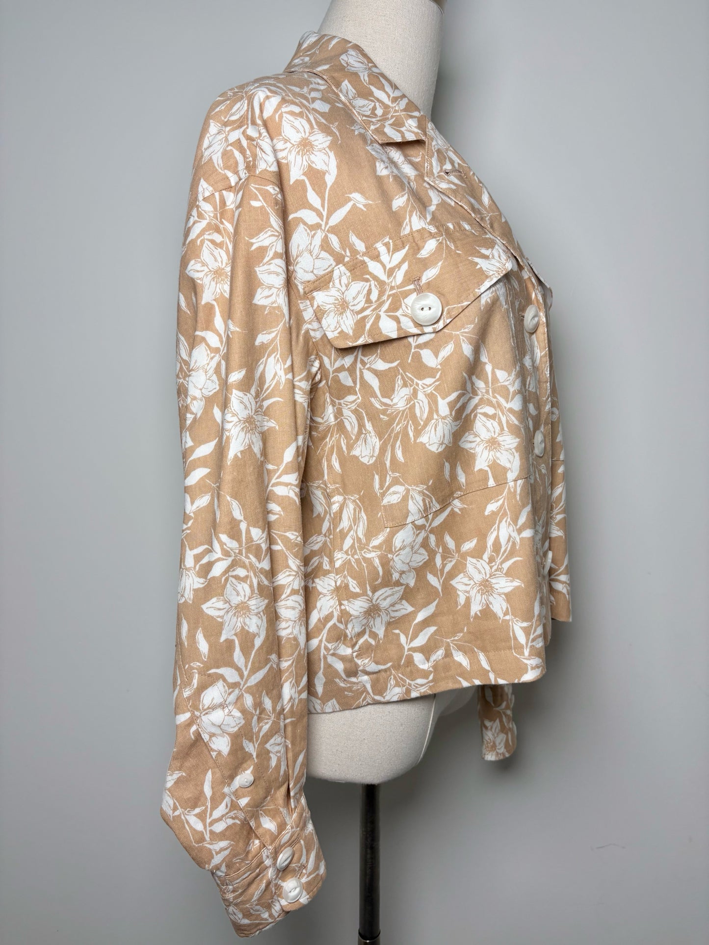 Women Size S Rag & Bone Tan Floral Linen Blend Jacket