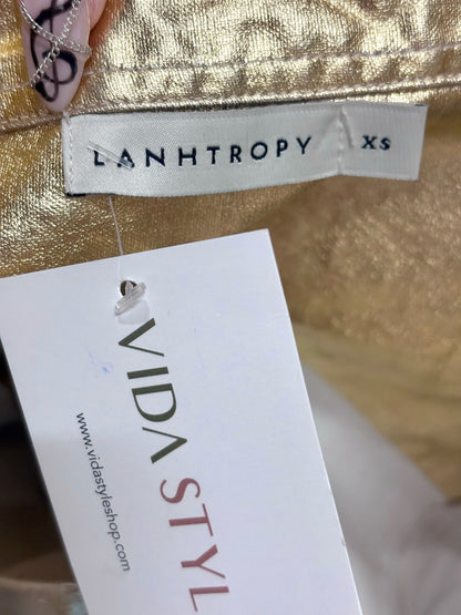 Women Size XS Lanthropy Metallic Gold Solid 100% Linen Pre-owned Shirt Dress