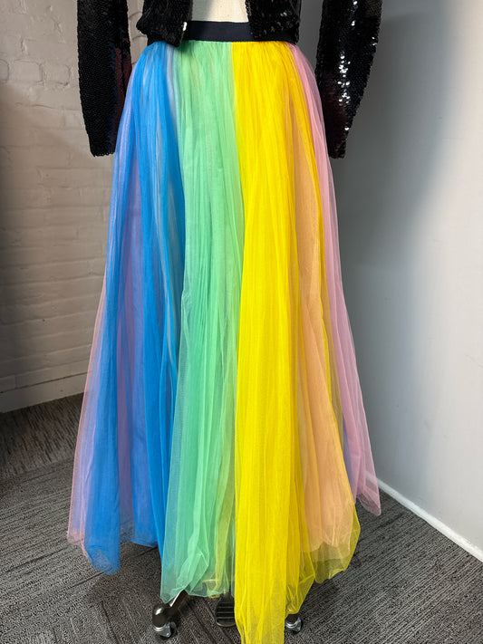Women Size 2 J. Crew Multicolor Vertical Stripes/Rainbow Tulle NWT Skirt