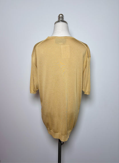 Prada Yellow Silk Solid Men's Mens Size 50 (L) Short Sleeves Sweater