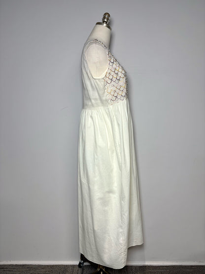 Women Size 1 (2 - 4 US) Megan Park Cream Scalloped Pure Cotton Pre-owned Dress