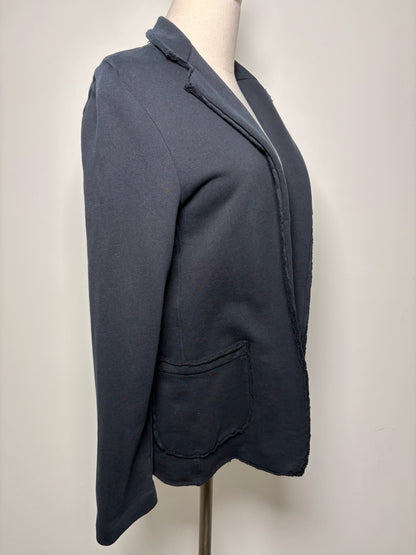 Women Size XS Frank & Eileen Black Cotton Swings Open Raw Trim Jacket