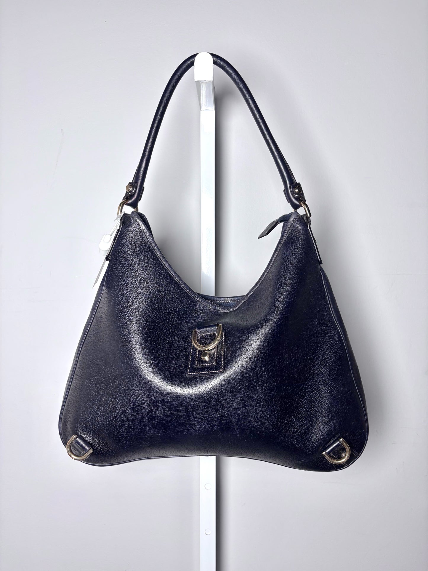 Gucci Abbey Hobo D-ring Vintage Leather Navy Blue Pre-owned Purse