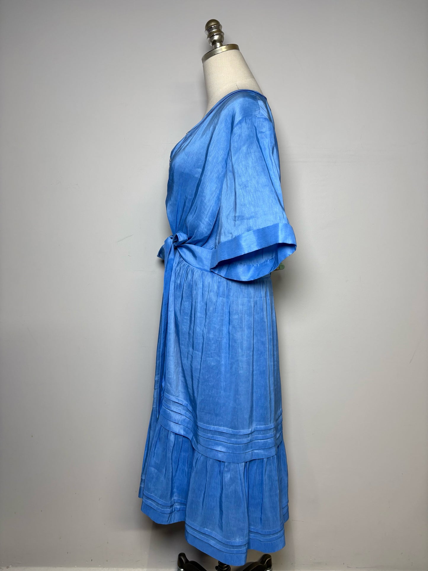 Women Size XXL Kobi Halperin Blue Solid Linen/Silk Blend Pre-owned Dress