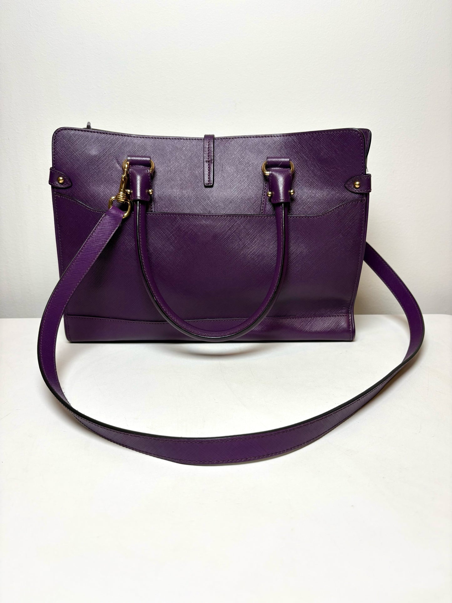 Women's Salvatore Ferragamo Briana Tote Saffiano Leather Pre-owned Purple Bag