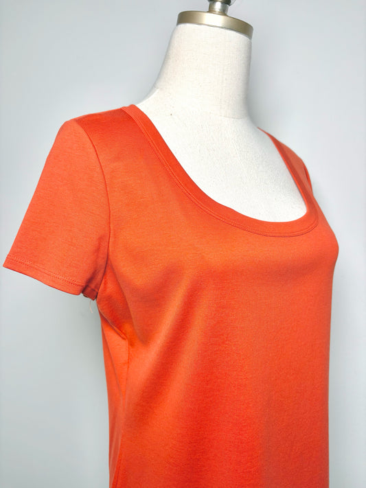 Women Size L Lafayette 148 Orange Solid Cotton Shirt